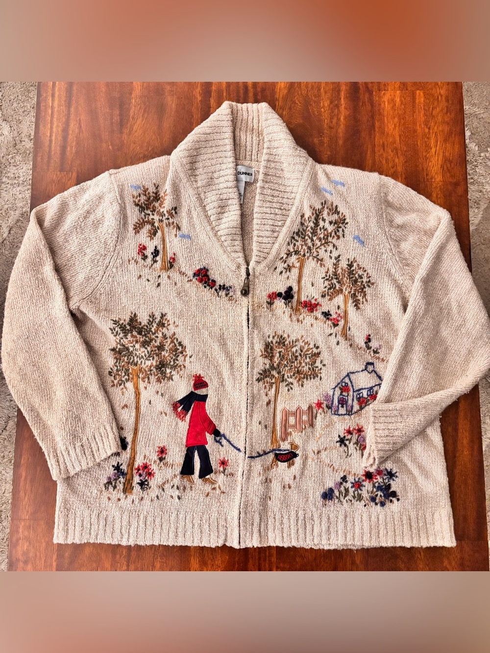 Vintage Alfred Dunner Fisherman Grannycore Cardigan Knit Fall Sweater Womens XL